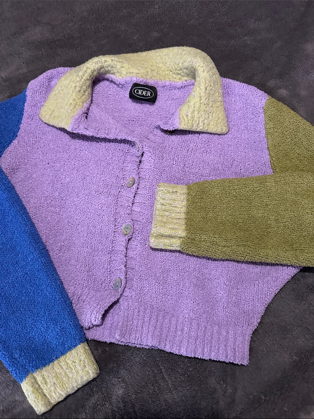 Cider Lavender, Blue & Olive Colorblock Cropped Cardigan - Picture 3 of 3
